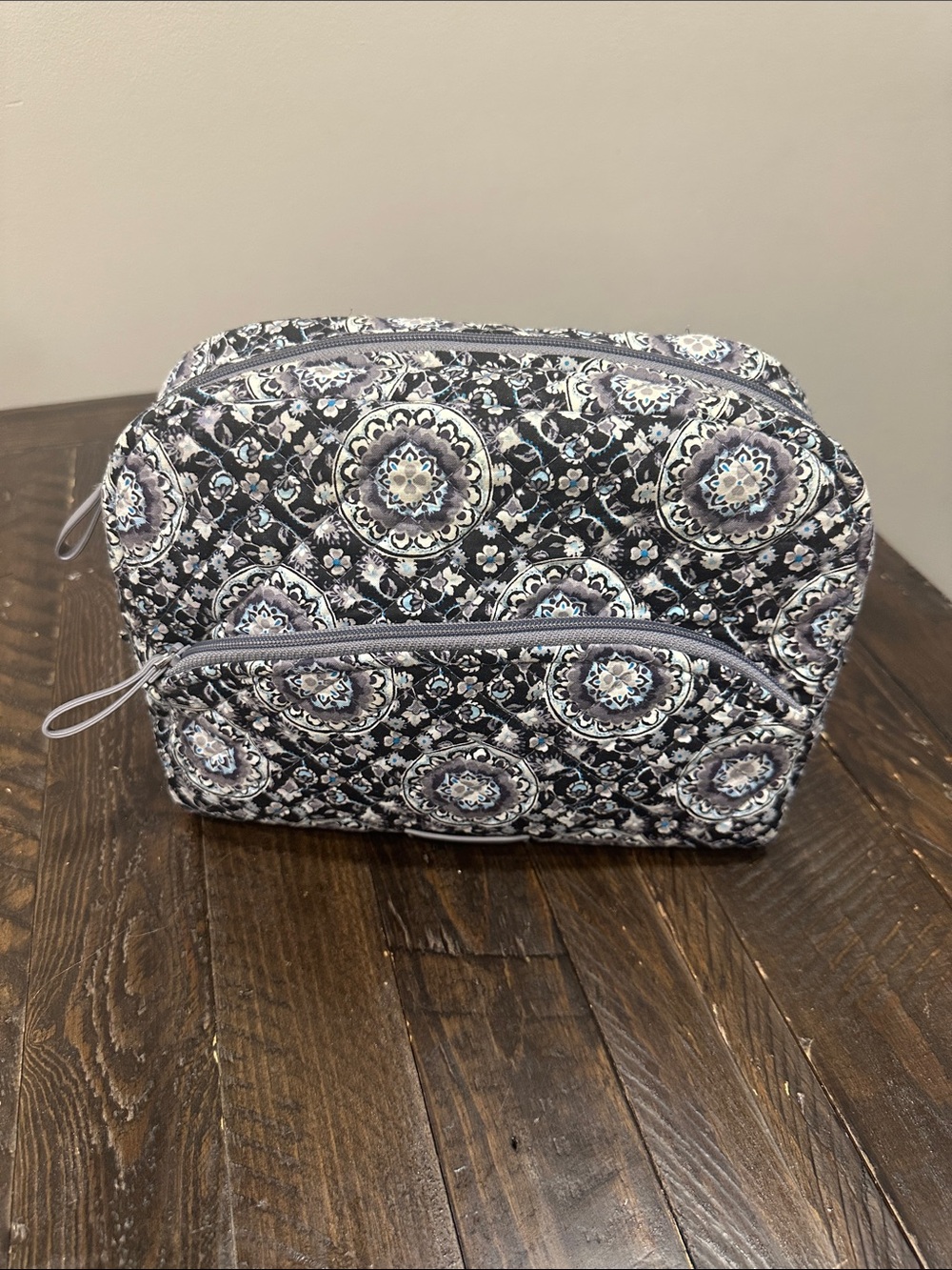Vera Bradley Quilted Medallion Cosmetic Pouch - Gray Blue Floral